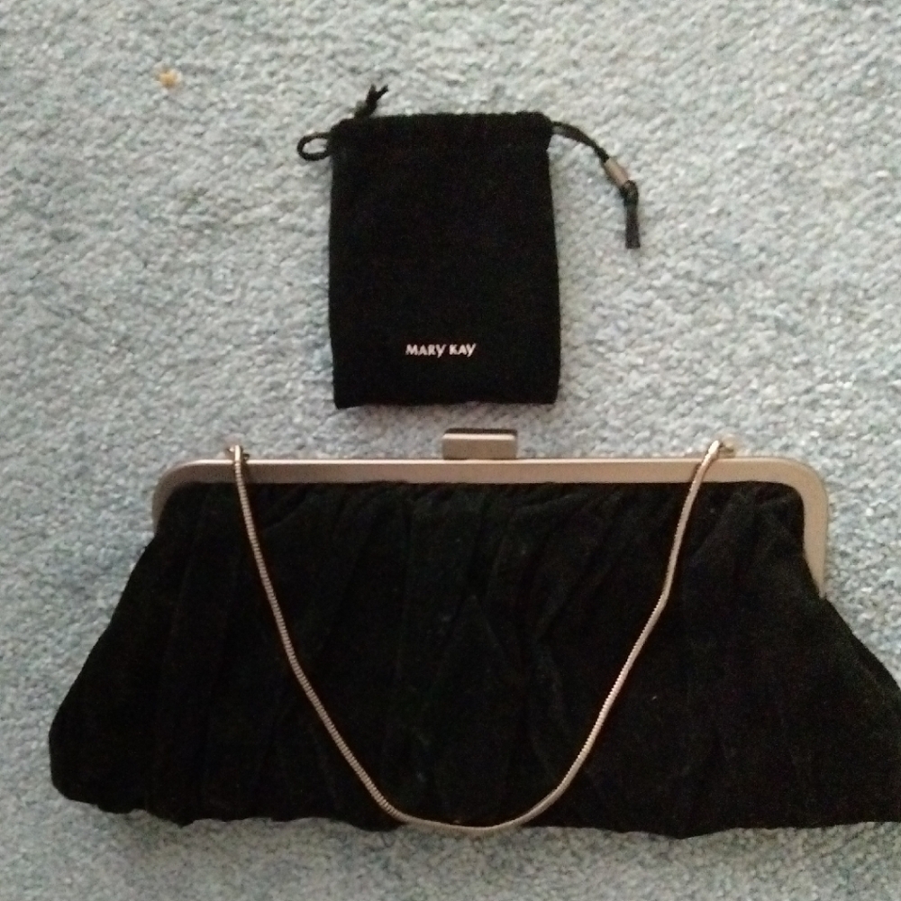 Mary Kay Velvet Black Clutch with Silver Chain